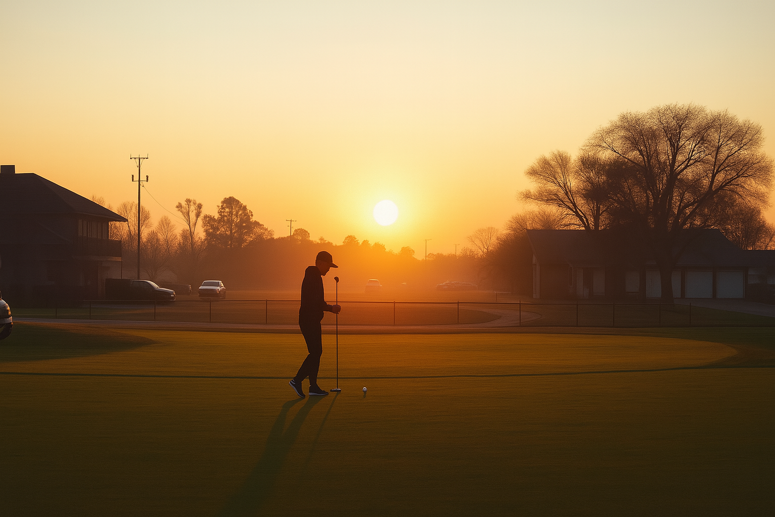 Golf course at sunset